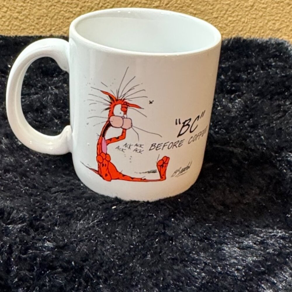 Opus N Bill Coffee Mug "BC Before Coffee" & "AC After Coffee" Cartoon Humor 1994